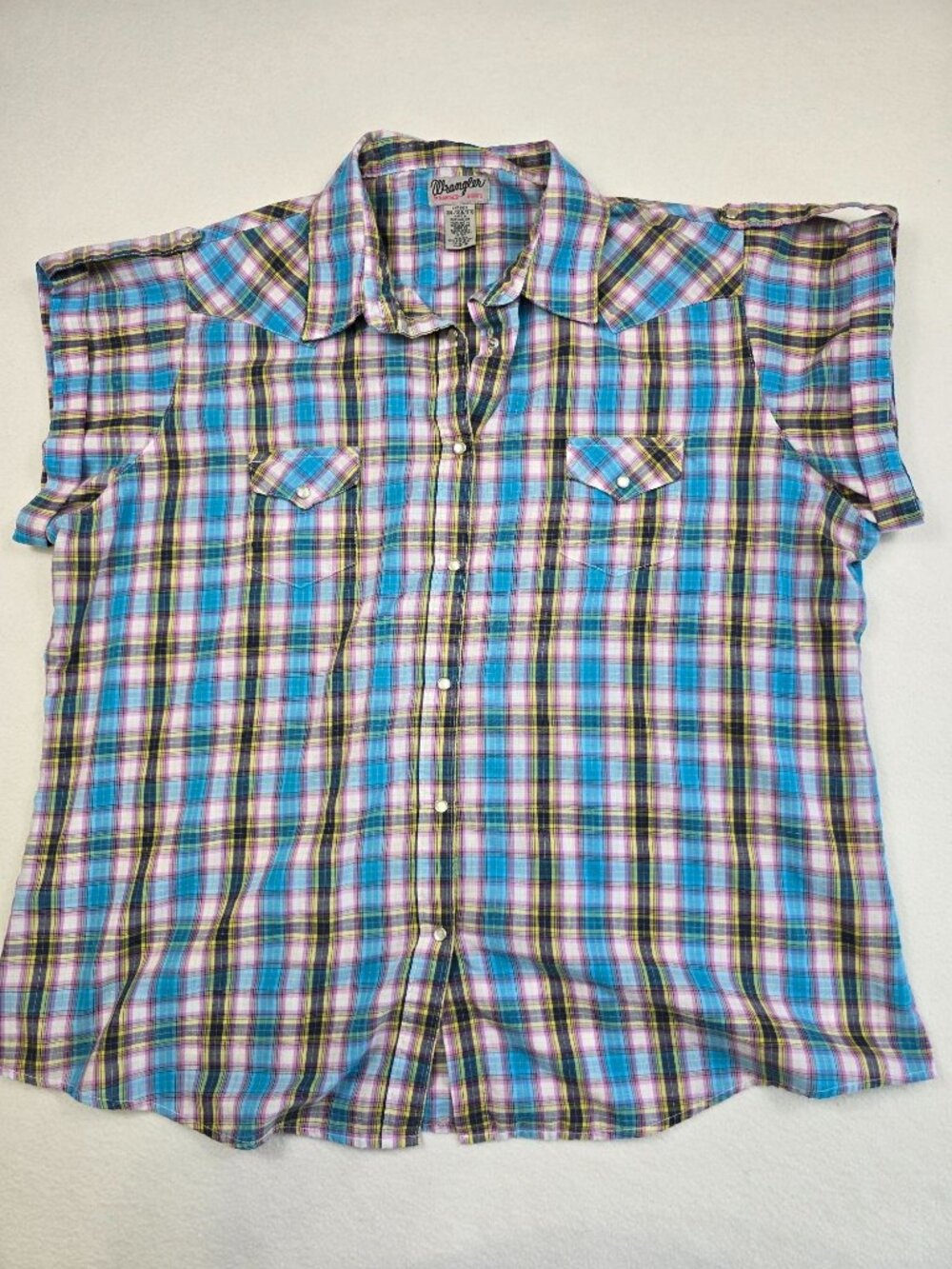 Wrangler Womens Plaid Short Sleeve Western Shirt 3XL Pearl Snap